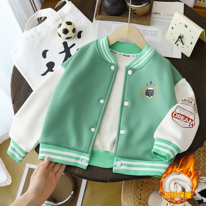 Boys And Girls Baseball Suit Coat New Academy Style Printed Sleeve All-Match Children'S Warm Top Cardigan - Image 1